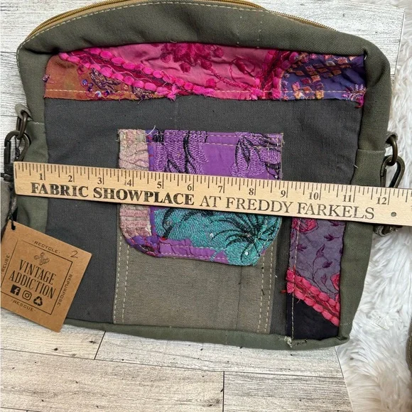 Vintage Addiction Recycled Military Tent Patchwork Crossbody Bag NWT - Picture 8 of 8